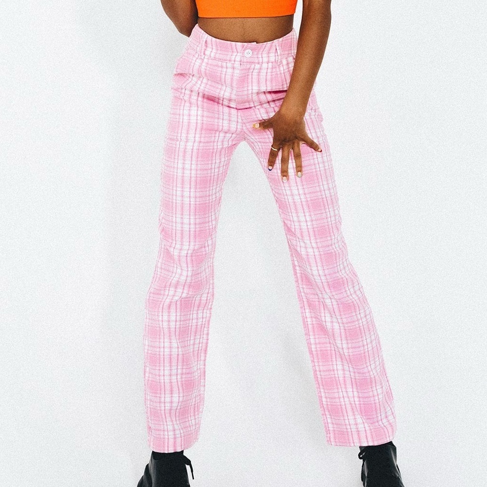 Princess Polly Pink Plaid Straight Leg Pants
